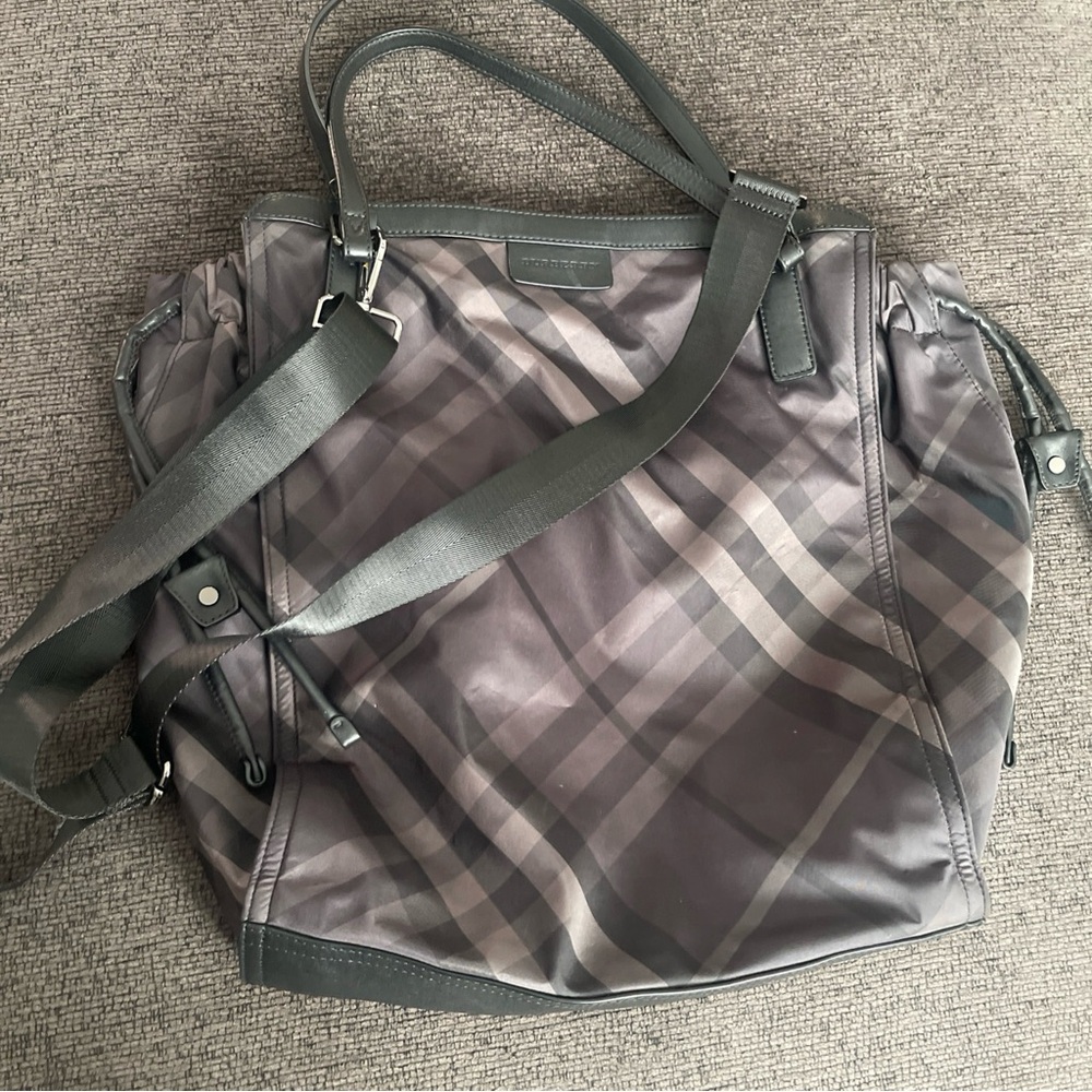Burberry Gray Checkered Tote Bag